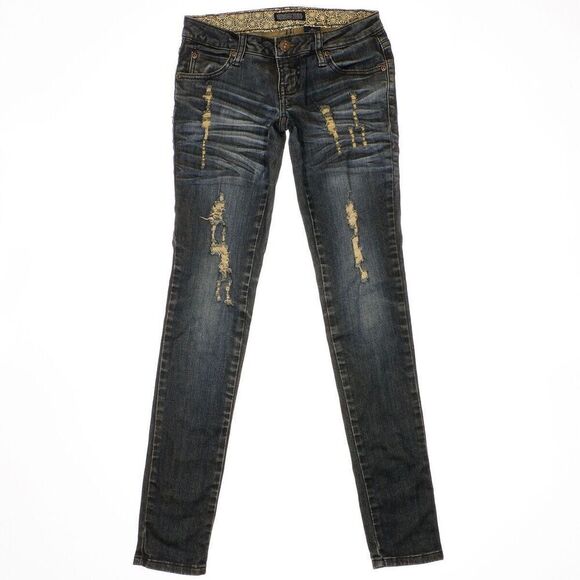 Zana Di Jeans Womens Size 0 Blue Distressed Skinny Embellished Sequin 26 x 31 - Picture 1 of 12